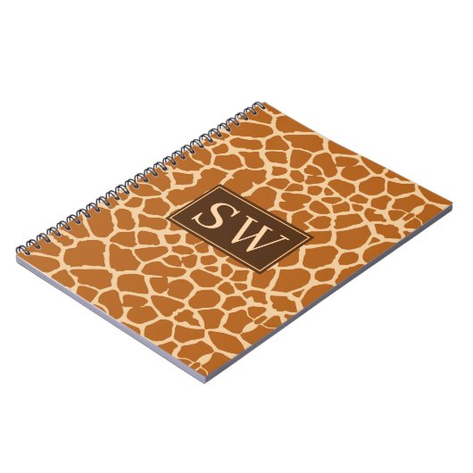 Trendy Giraffe Print mit Chic Monogram Notizblock (Linke Seite)