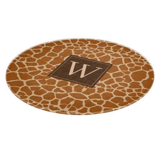 Trendy Giraffe Print mit Chic Monogram Schneidebrett (Ecke)