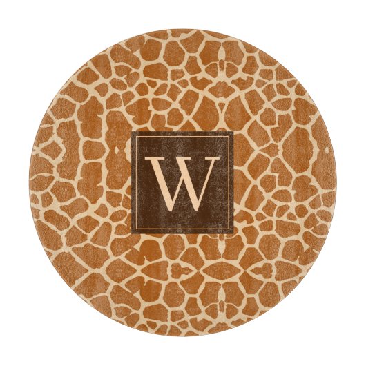 Trendy Giraffe Print mit Chic Monogram Schneidebrett (Vorderseite)