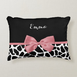 Trendy Giraffe Print Rosy Pink Bow mit Namen Dekokissen