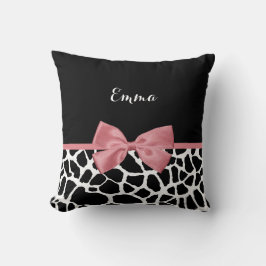 Trendy Giraffe Print Rosy Pink Bow mit Namen Kissen