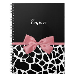 Trendy Giraffe Print Rosy Pink Bow mit Namen Notizblock
