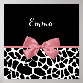 Trendy Giraffe Print Rosy Pink Bow mit Namen Poster