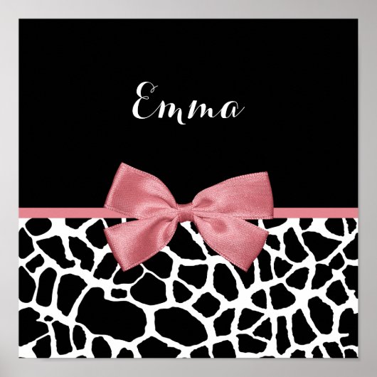 Trendy Giraffe Print Rosy Pink Bow mit Namen Poster (Vorne)