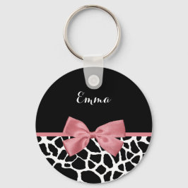 Trendy Giraffe Print Rosy Pink Bow mit Namen Schlüsselanhänger