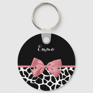 Trendy Giraffe Print Rosy Pink Bow mit Namen Schlüsselanhänger