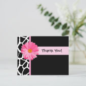 Trendy Giraffe Print Vielen Dank mit Pink Daisy Postkarte (Stehend Vorderseite)