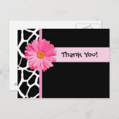 Trendy Giraffe Print Vielen Dank mit Pink Daisy Postkarte (Vorne/Hinten)