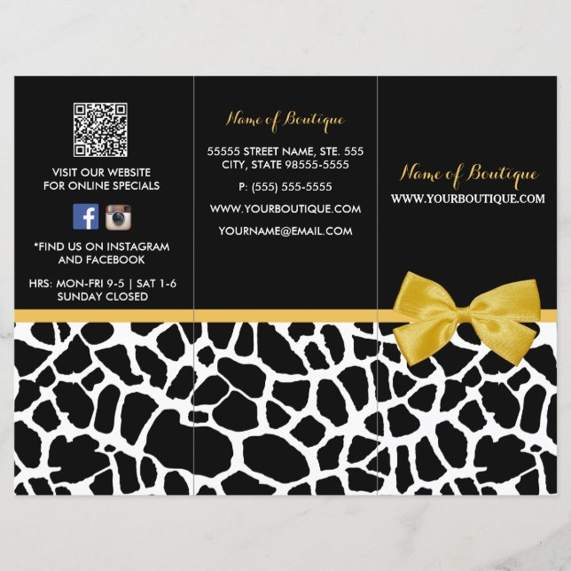 Trendy Giraffe Print Yellow Bow Boutique Broschüre (Vorderseite)