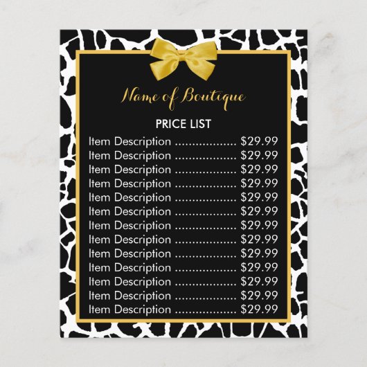 Trendy Giraffe Print Yellow Bow Boutique Price Flyer (Vorne)