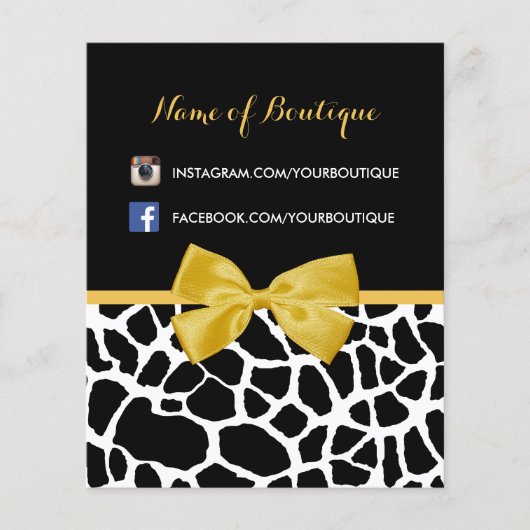 Trendy Giraffe Print Yellow Bow Fashion Boutique Flyer (Vorne)