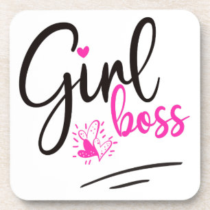 Trendy Girl Boss Typography Pink Black Hearts Getränkeuntersetzer