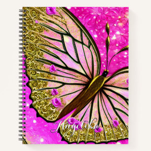 Trendy Girl Pink und Gold Butterfly Individuelle N Notizblock