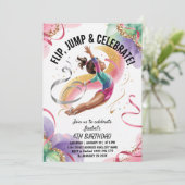 Trendy Girls Gymnast Gymnastics Birthday Party Einladung (Stehend Vorderseite)