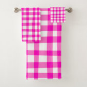 Trendy Girly Abstrakt Gingham in fett rosa Weiß Badhandtuch Set (Insitu)