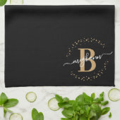 Trendy Girly Black Name Monogram Script Geschirrtuch (Gefaltet)