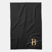 Trendy Girly Black Name Monogram Script Geschirrtuch (Vertikal)