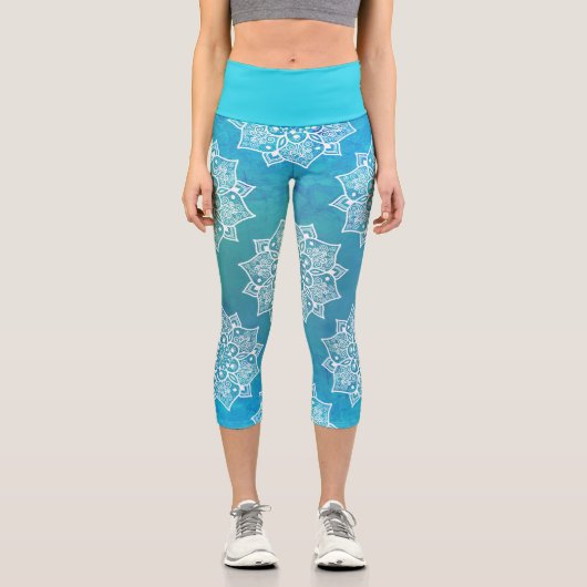 Trendy girly boho mandala handgezeichnetes Muster Capri Leggings (Vorderseite)