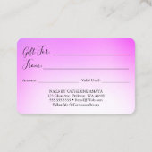 Trendy Girly Diamond Tropfens Lila Geschenkzertifi Visitenkarte (Rückseite)