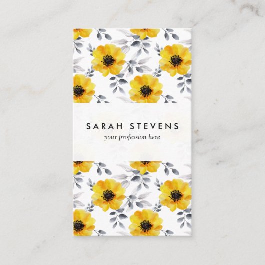 Trendy Girly gelbes Blumen-Muster Visitenkarte (Vorderseite)