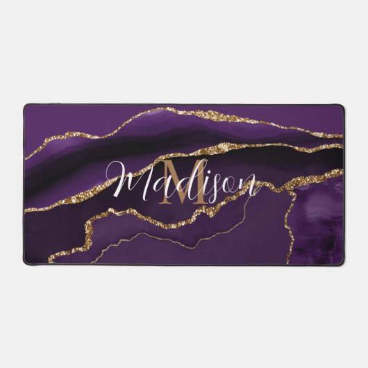 Trendy Girly Lila Agate Gold Glitzer Desk Mat Schreibtischunterlage (Vorderseite)