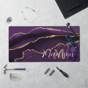 Trendy Girly Lila Agate Gold Glitzer Desk Mat Schreibtischunterlage
