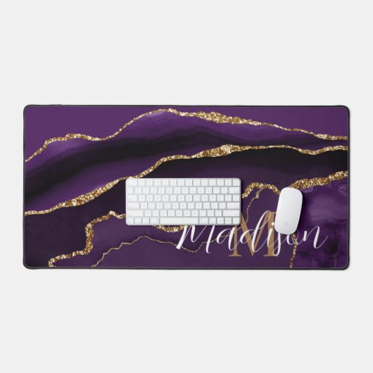 Trendy Girly Lila Agate Gold Glitzer Desk Mat Schreibtischunterlage (Tastatur & Maus)