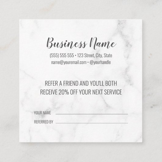 Trendy Girly Marble Business-Referenzkarte Empfehlungskarte (Rückseite)