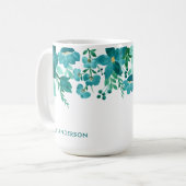 Trendy Girly Mit Monogramm Watercolor Foliage Kaffeetasse (Vorderseite Links)
