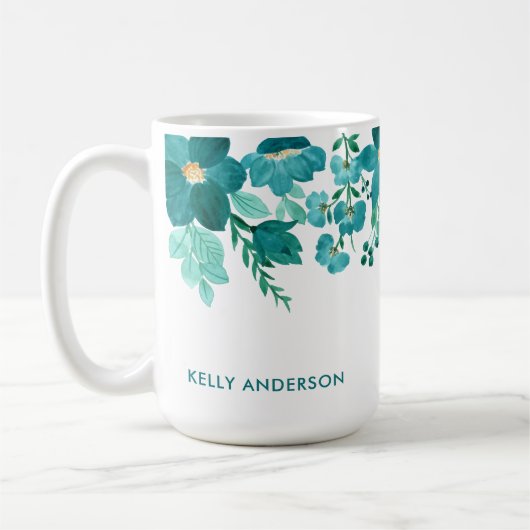 Trendy Girly Mit Monogramm Watercolor Foliage Kaffeetasse (Links)