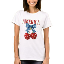 Trendy Girly Patriotic Cherries "AMERICA" T - Shir