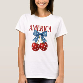 Trendy Girly Patriotic Cherries "AMERICA" T - Shir T-Shirt