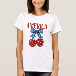 Trendy Girly Patriotic Cherries "AMERICA" T - Shir T-Shirt