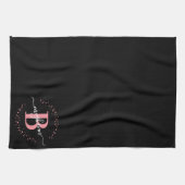 Trendy Girly Pink Black Name Monogram Script Geschirrtuch (Horizontal)