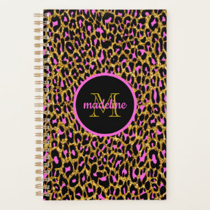 Trendy Girly Pink Leopard Print Mit Monogramm Planer