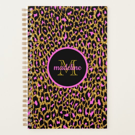 Trendy Girly Pink Leopard Print Mit Monogramm Planer (Vorderseite)