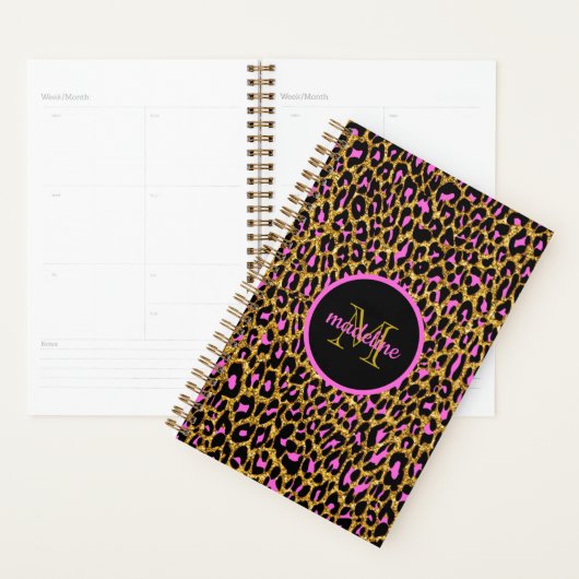 Trendy Girly Pink Leopard Print Mit Monogramm Planer (Anzeige)