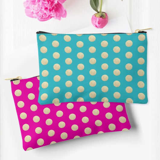 Trendy Girly Pink und Aqua Glittery Polka Dots Zubehörtasche
