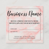 Trendy Girly Pink Weißer Marmor Empfehlungskarte (Rückseite)