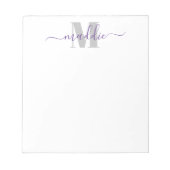 Trendy Girly Script Monogram, Lila und grau Notizblock (Vorderseite)