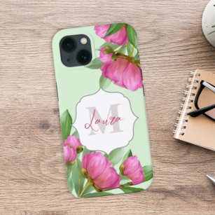 Trendy Girly Vintage Floral Peony Monogrammed Case-Mate iPhone Hülle