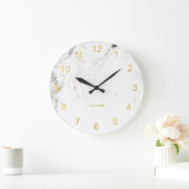 Trendy Glam Falsch Gold Look and White Marble Große Wanduhr (Zuhause)