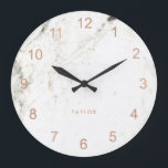 Trendy Glam Falsch Rose Gold Look and White Marble Große Wanduhr<br><div class="desc">This elegant,  modern clock feys,  falsch rose gold look numerals,  wir haben einen weißen,  marble look background.</div>