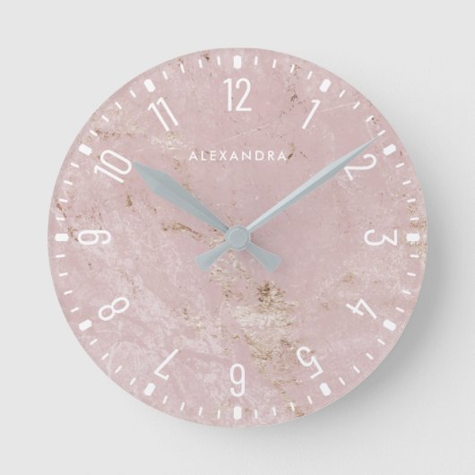 Trendy Glam Falsch Rose Gold Look and White Marble Runde Wanduhr (Vorderseite)