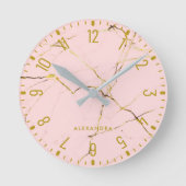 Trendy Glam Imitate Rose Gold Look Marmor Runde Uh Runde Wanduhr (Vorderseite)