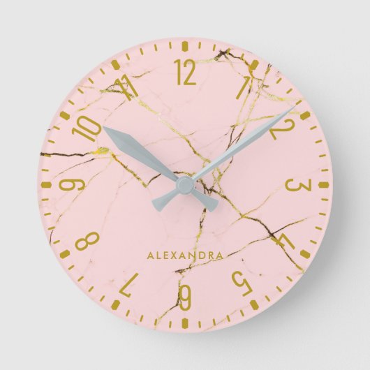 Trendy Glam Imitate Rose Gold Look Marmor Runde Uh Wanduhr (Vorderseite)