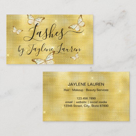 Trendy Glam Yellow Gold Luxus Butterfly Lashes Visitenkarte (Vorne/Hinten)