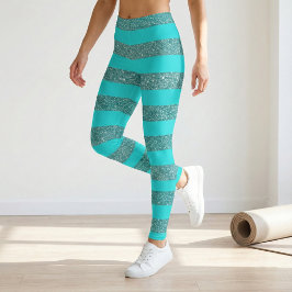 Trendy Glamour Chic Luxury Imitate Glitzer Streife Leggings