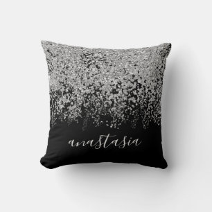 Trendy Glamour Silver Glittery Sparkling Script Kissen