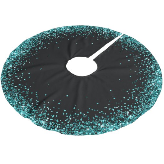 Trendy Glitzer Art Black Aquamarin Tree Rock Polyester Weihnachtsbaumdecke (Schrägansicht)